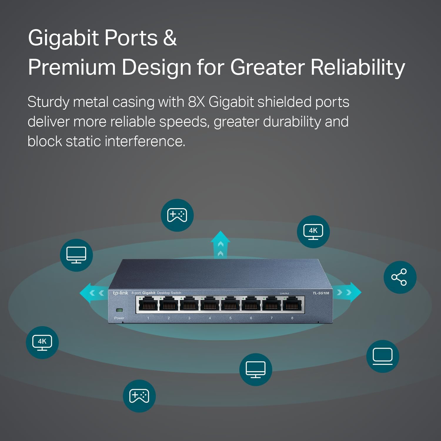 TL-SG108, 8-Port 10/100/1000 MBPS Gigabit Ethernet Switch 5 V Harici Güç Adaptörü