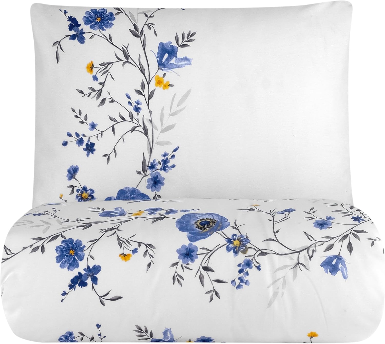 Flos Çift Kişilik Nevresim Takımı -%100 Pamuk, Çift Taraflı Nevresim Yastık, Düğmeli 4 Parça Desenli, Yumuşak ve Nefes Alabilir, Çift Kişilik Nevresim Takımı (Mavi Çiçekli)