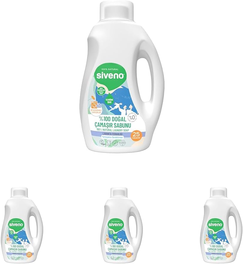 Siveno%100 Doğal Çamaşır Sabunu Bitkisel Deterjan Yumuşatıcı Gerektirmez Konsantre Vegan 750 ml (4 paketi)