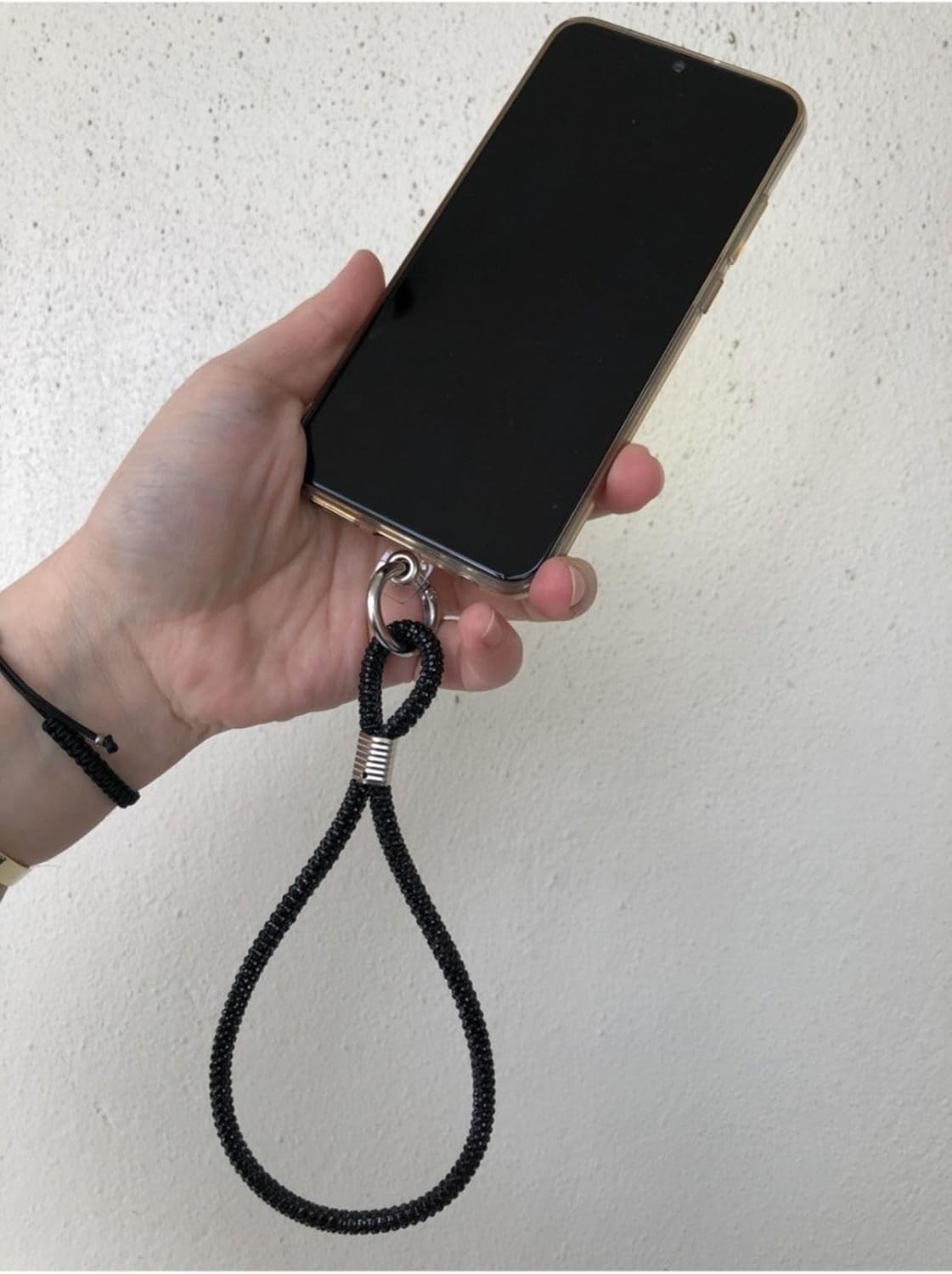(4277) Siyah Taşlı Janjanlı Tam Tur Telefon El Askısı Siyah ile uyumlu