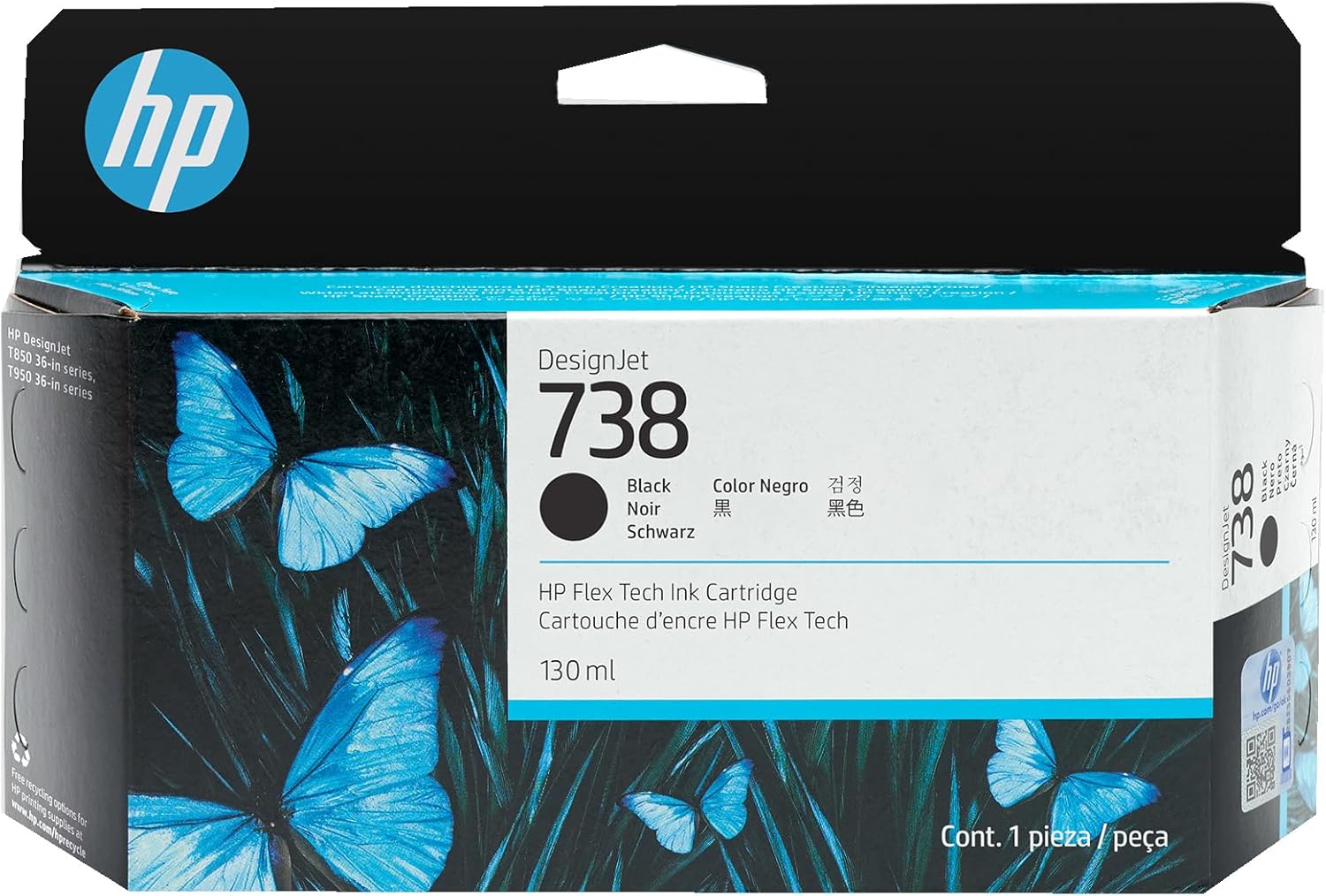 HP 738 130-ml DesignJet Ink Cartridge Mürekkep kartuşu 1 adet Orijinal Standart Verim Siyah