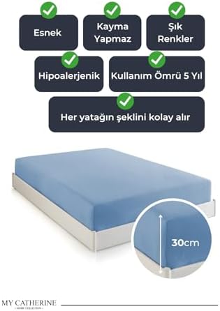 Lastikli & Hipoalerjenik Çarşaf%100 Pamuk Penye Kumaş Mavi 100x200, LUXCARSAF