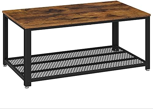 Vasagle Sehpa, 2 Katlı Oturma Odası Masası, Izgara Raflı, Tv Masası, Metal Çerçeve, Ayarlanabilir Ayaklar, Oturma Odası Için, Endüstriyel Tarz, Kahverengi/Siyah Lct61X