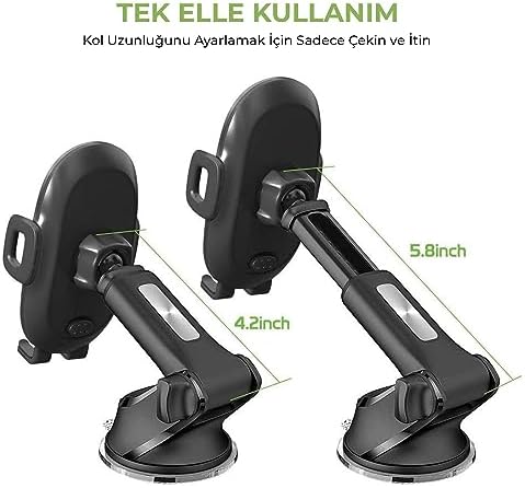 Vantuzlu Uzayabilen Havalandırma Torpido ve Cam için Araç İçi Telefon Tutucu - Esnek Kavrama, 360 Derece Dönebilme