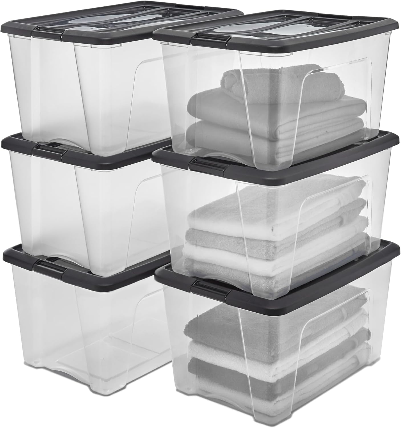 Ohyama, Saklama kutuları, saklama kutusu çok fonksiyonlu, 6'lı set plastik kutu 45 L, kapak, ergonomik sap, çatı katı, oda, oturma odası - New Top Box NTB-45 - siyah
