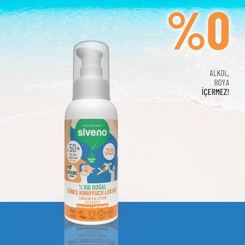 Siveno %100 Doğal ve Organik Tamanu Yağlı Güneş Losyonu Mineral Filtreli Tüm Aile Için 50 SPF 100 ml