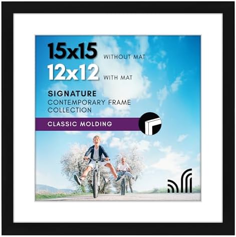 Siyah 15x15 Resim Çerçevesi - Mat ile 12x12 Çerçeve veya 15x15 Mat Olmayan Çerçeve olarak kullanın - Asma Donanımlı Ahşap Çerçeve - Duvar için Kare Resim Çerçevesi