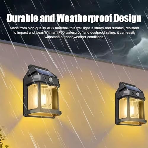 Panter Solar Güneş Enerjili Lamba, Hareket Sensörlü Duvar Lambası, Gün Işığı Filament LED Solar Aplik, 3 Modlu, IP65 Su Geçirmez, Bahçe Balkon Teras Garaj Dış Mekan Aydınlatma (Tek Ampul)