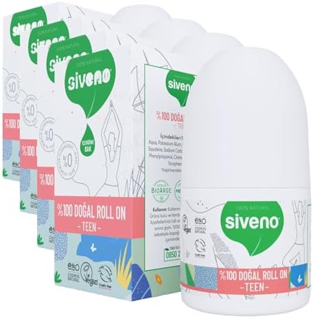 Siveno%100 Doğal Roll-On Teen Genç Kız Deodorant Ter Kokusu Önleyici Bitkisel Lekesiz Vegan 50 ml (4 paketi)