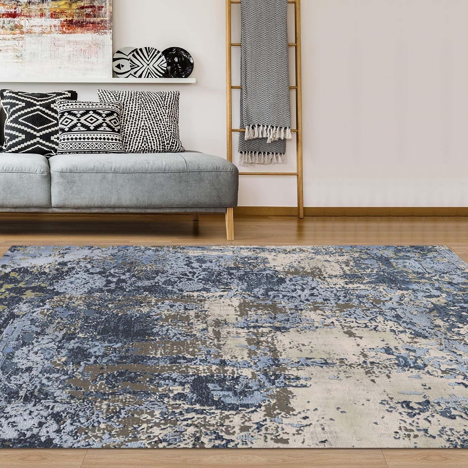 Alternative view of Dizayn Hamil Desenli Kadife Pamuk Tabanlı Yıkanabilen Kaydırmaz Antibakteriyel Salon Halısı 80x300