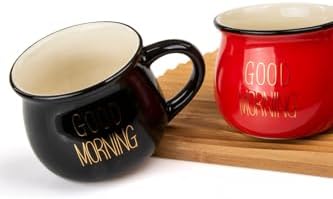 Alternative view of 2'Li Görünümlü Renkli Porselen Kupa Seti Good Morning Yazılı 250 Ml,Siyah & Kırmızı