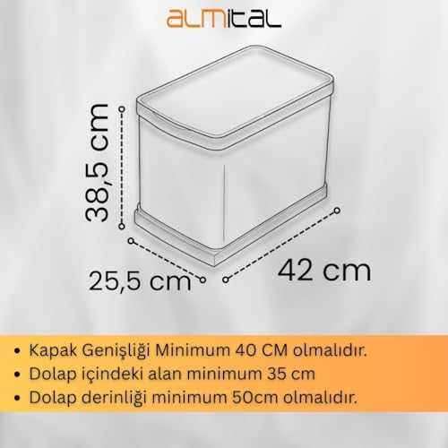 Alternative view of Cassone Krom, Dolap içi Teleskopik Raylı Paslanmaz Krom Çöp Kovası 24 Litre, minimum kapak genişliği 40 cm.