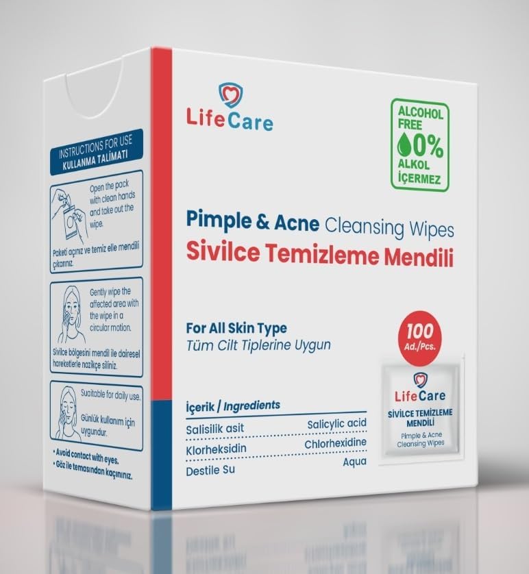 Sivilce Akne Temizleme Mendili 100 adet alkolsüz formül