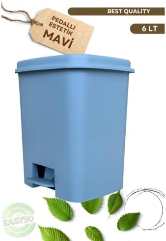 Alternative view of Plastik Dekoratif Mutfak Banyo Çöp Kovası 6L Renkli Pedallı Mavi, Gri,Beyaz,Siyah Ofis Temizlik Kovası Çöp Konteynırı Kolay Temizlenir (Mavi)