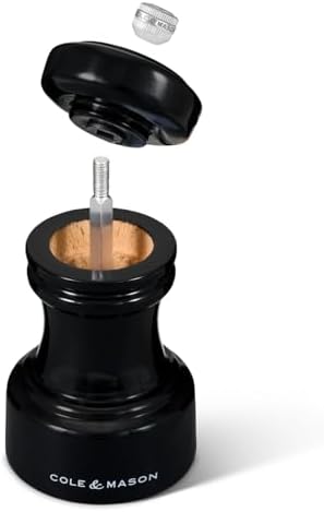& Mason H233066 Hoxton Siyah Parlak Tuz Değirmeni, Aşınmayan Seramik Mekanizması, Ayarlanabilir Öğütmeli Kompakt Tuz Öğütücü, Kayın Ağacı, 104 mm, Baharat Değirmeni, Ömür Boyu Mekanizma Garantisi
