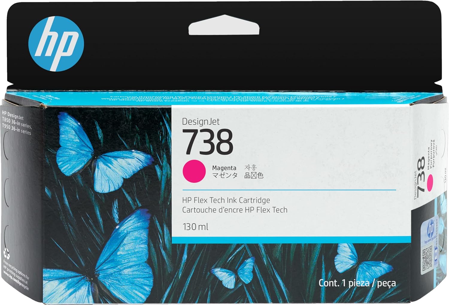 Alternative view of HP 738 130-ml Magenta DesignJet Ink Cartridge Mürekkep Kartuşu 1 adet Orijinal Performans Standardı