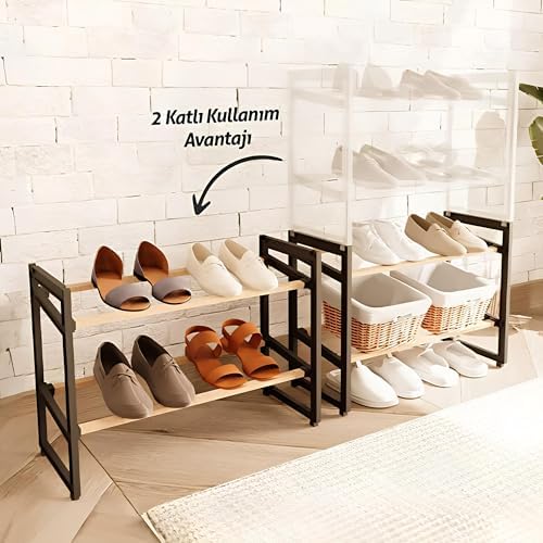 MOBEE 4 Katlı Ahşap 8 Ayakkabı Kapasiteli Çok Amaçlı Raf Portatif Vidasız Kolay Montaj Ev ve Ofis Organizer Ürünü 20x65x51cm