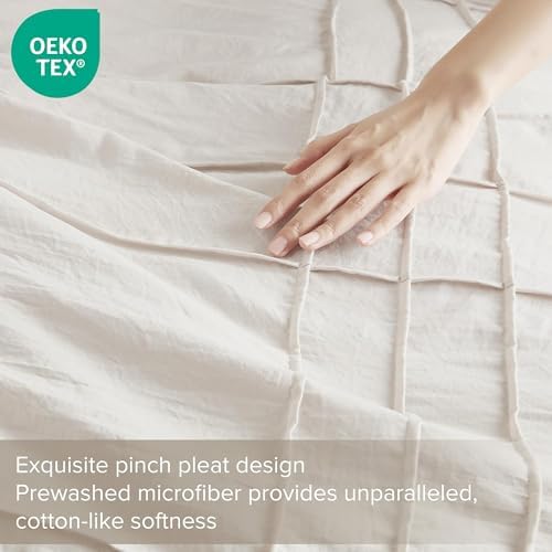 Spaces Krem Kraliçe Yorgan Seti - 3 Parça Pintuck Pileli Çiftlik Evi Yatak Takımları Kraliçe, Tüm Sezon Hafif, Pamuk Benzeri Yumuşaklık Önceden Yıkanmış Mikrofiber Kraliçe Yatak Seti, Şems,
