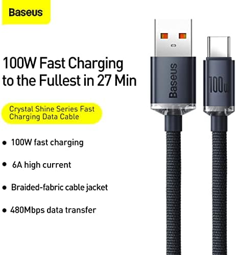 Alternative view of Crystal USB-A - Type-C Hızlı Şarj Veri Kablosu 100W 5A 1,2M – Siyah (ile uyumlu değildir)