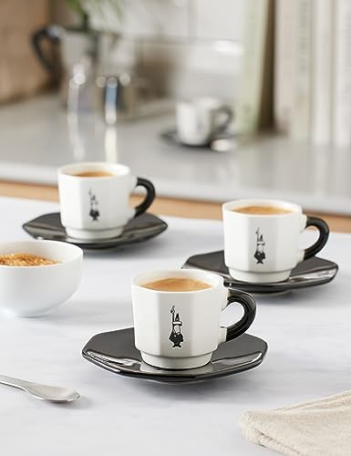 Alternative view of - 4'lü Espresso Fincan Seti - Sekizgen Tasarım - Siyah Beyaz Karma Renk - Porselen