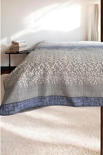 Çift Kişilik Modern Mozaik Desenli Pike – İndigo | 200x240 cm |%100 Pamuk