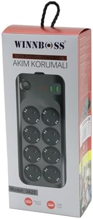 Alternative view of chermik Wınnboss-3422 8'li Priz Uzatma Kablosu USB Type-C Girişli, 2 Metre, CHRMK12268, Siyah, Erkek