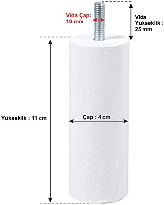 Ahşap Mobilya Koltuk Kanepe Ayağı Vida Çapı 10 mm Beyaz
