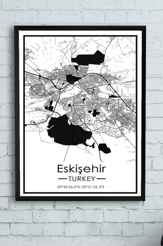 (pster14390) Eskişehir Harita Dekoratif Çerçeveli Tablo 21 x 30