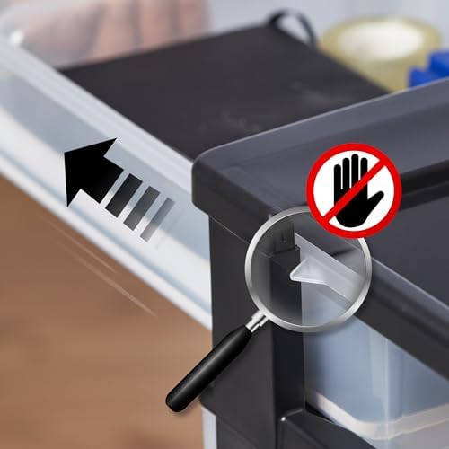 Ohyama, Plastik Çekmeceli Saklama Ünitesi, Plastik Saklama Çekmeceleri, A4 Formatı ve 4 Tekerlek, Y100,5 cm/5 Çekmece, BPA İçermez, Siyah, G40 x D29 x Y100,5 cm, DC-305