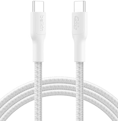 Eco Örgülü USB-C - USB-C Kablosu, 2 m, 240 W, Yumuşak, Esnek Hızlı Şarj Kablosu, 16, Galaxy S25, 9, MacBook, iPad Pro ve Daha Fazlası için Tip-C Şarj Kablosu - Beyaz (USB 2.0)