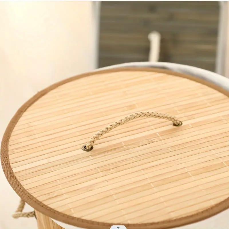 El Yapımı Hasır Katlanır Çamaşır Sepeti Yuvarlak 55 Litre (35cm*35cm*61cm), Doğal Malzemeden Üretilmiş Çamaşırlık (NATUREL)