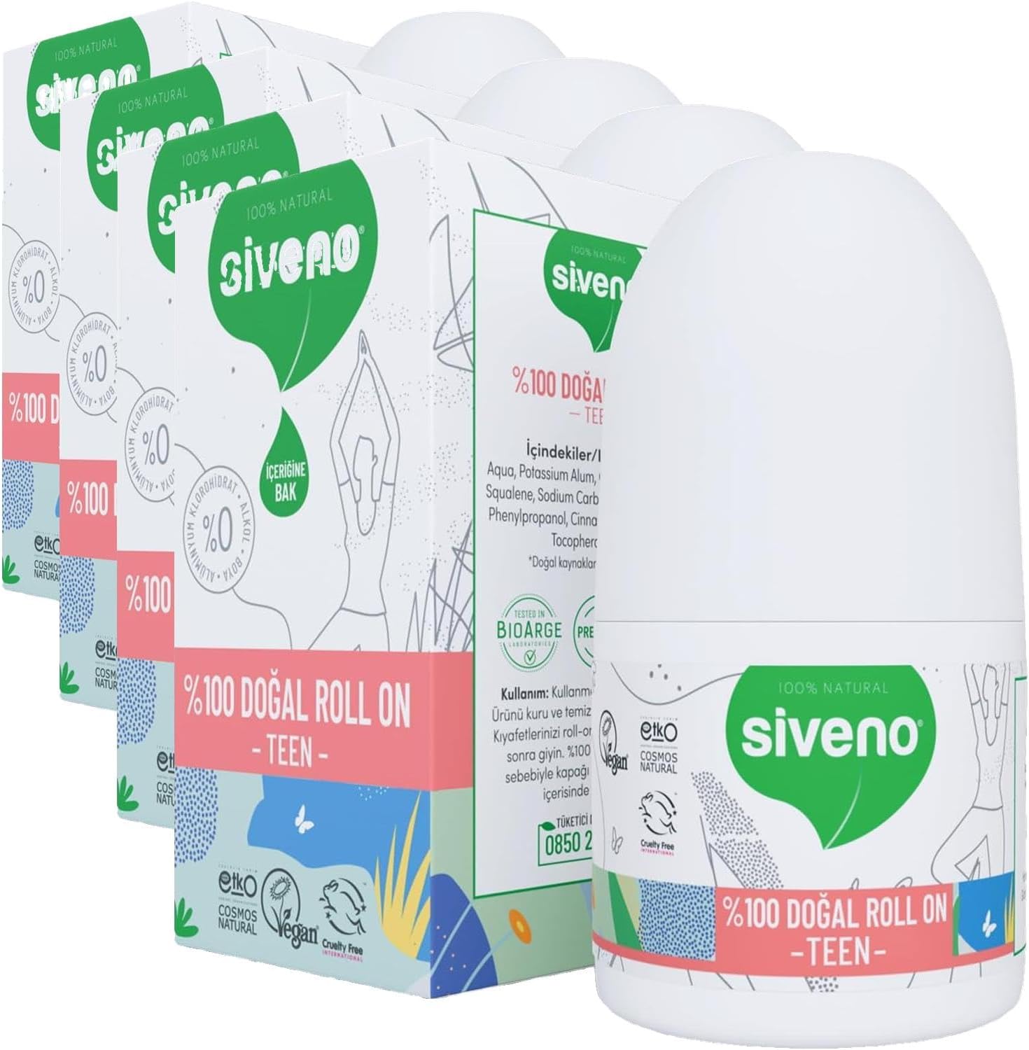 Alternative view of Siveno%100 Doğal Roll-On Teen Genç Kız Deodorant Ter Kokusu Önleyici Bitkisel Lekesiz Vegan 50 ml (4 paketi)
