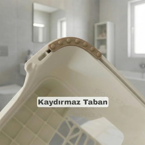 Alternative view of İki Basamaklı Kaymaz Büyük Boy Beyaz Tabure - 150 KG Taşıma Kapasiteli - Basamaklı Tabure - Basamak Gri-Beyaz (Gri)
