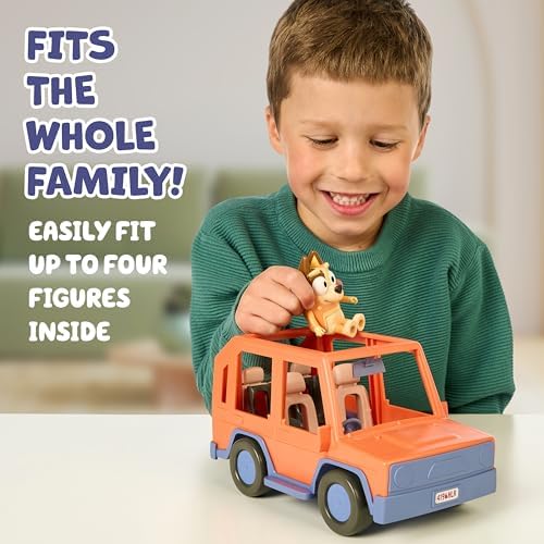 Bluey Heeler Road Trip 4WD Araç, Eklemli Biber Figürü Dahil, Açık Çatılı, 4 Figürü Kolayca Takabilir, Tüm 6,5 cm (Ayrı Satılan) için İdeal