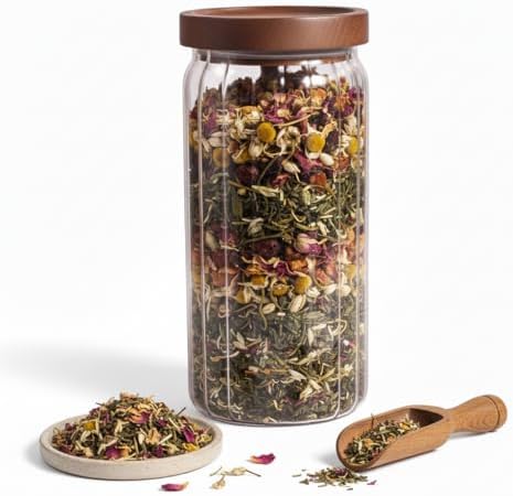 Alternative view of Akasya Kapaklı Çizgili Cam Kavanoz (1000ml /1 Litre) | Hava Geçirmez, Modern Fitilli Tasarım Gıda Saklama Kabı | Kahve, Çay, Kuruyemiş ve Bakliyat Kavanozu (9x20cm)