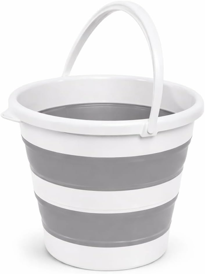 13 Litre Katlanabilir Akordiyon Temizlik Kovası - 32 cm Çap x 33 cm Yükseklik - Yer Kaplamayan Pratik Silikon Su Kovası (Koyu Gri - Pembe) (GRİ)