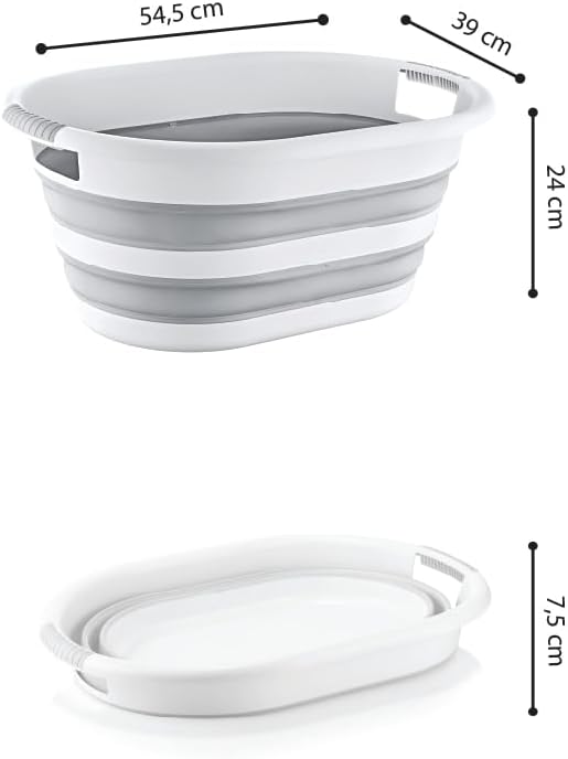 Alternative view of Katlanabilir Çamaşır Sepeti, Gri Beyaz, Plastik, Ergonomik Tutamaçlar, Modern Tasarım (25 Litre)