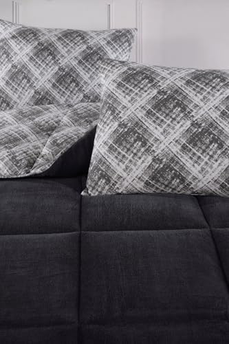 Çift Kişilik Lüx Yorgan Çift Taraflı Yastık Kılıflı 195x215 cm Yorgan + Yastık Kılıfı Set (Siyah)