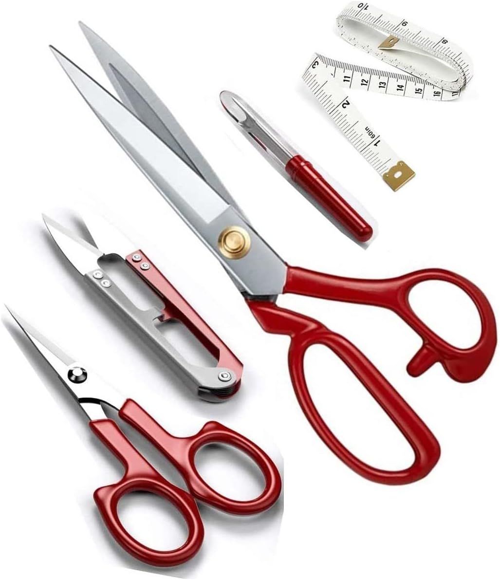 Kırmızı Saplı Çelik Somunlu Profesyonel Kumaş Kesim Makası Set (9 NUMARA 23CM)