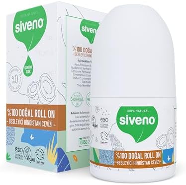 Siveno %100 Doğal Roll On Hindistan Cevizli Deodorant Ter Kokusu Önleyici Bitkisel Lekesiz Vegan 50 ml