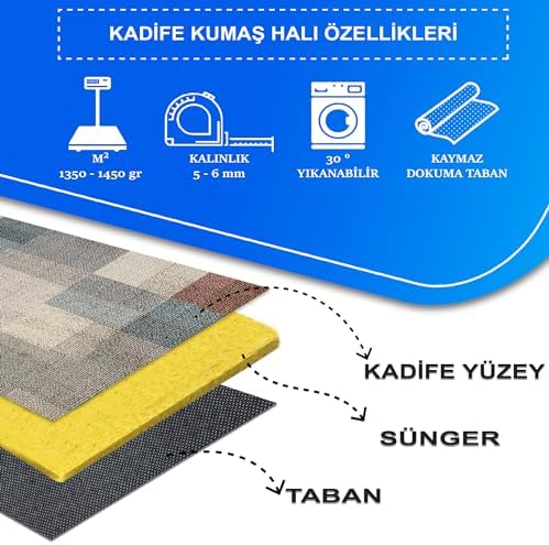 Dizayn Apelia Desenli Pamuk Tabanlı Yıkanabilen Kaydırmaz Antibakteriyel Salon Halısı 80X300