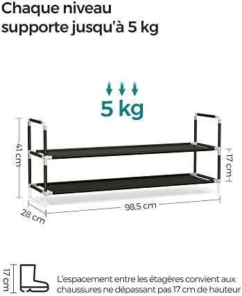 Alternative view of 2 Katlı Raf, Antre Dolabı İçin Ayakkabı Saklama Çözümü, İnce ve Yer Tasarrufu Sağlayan, Metal Çerçeve, Dokuma Olmayan Kumaş Raflar, Siyah Lsh052B01