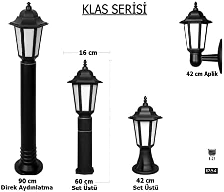 Klas 42 cm Bahçe Duvar Apliği | E27 Duylu Dış Mekan Yol Aydınlatma Lambası | IP54 Su Geçirmez Siyah Duvar Tipi Bahçe Armatürü (Ampul Hariç)