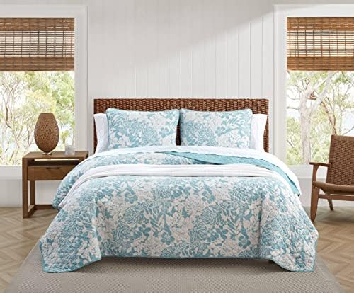 Bahama - İkiz Yorgan Seti, Ters Çevrilebilir Pamuklu Yatak Takımı, Eşleşen Şam, Tüm Mevsim Ev Dekoru (Beach Aqua, İkiz)