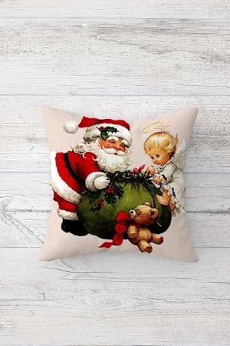 Pelangi Baba Christmas Yılbaşı Gizli Fermuarlı Kırlent Kılıfı Koltuk Yastık Kılıfı Takım(4adet), Kırmızı 45 x 45