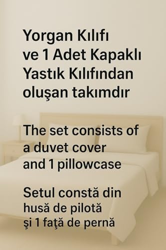 Alternative view of Ezgi Tek Kişilik Desenli Nevresim Takımı, 155 x 230 cm, Bej, Kapaklı Yastık Kılıfı Dahil