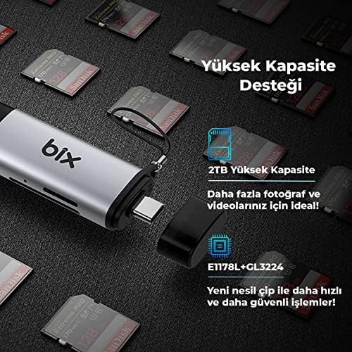 Alternative view of Bix ADP-11 Mikro SD Kart Okuyucu Type-C & USB 3.2 Gen1, Hafıza Kartı Okuyucu Micro SD için OTG, SDHC, SDXC, MMC Kart Adaptörü, iPad, MacBook, Bilgisayar, Telefon ve Tablet ile Uyumlu