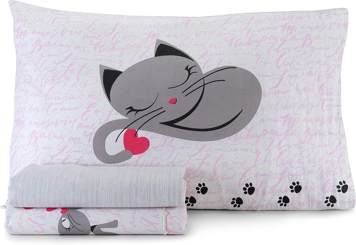 Alternative view of in Italy Çift Nevresim Set Pamuk Kedi, | Komple 2 Boyutları + Pembe Yastık kılıfı ve Kediler Tasarım | Üst levha 250 x 300 + Gömme Alt 180 x 200 + 4 yastık 52 x 82 - Pembe, 2P
