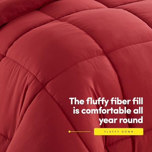 Alternative Comforter All Season Lüks Pelüş Loft Mikrofiber Dolgulu Yorgan İç Yatak Takımı, Kraliçe, Şarap Rengi