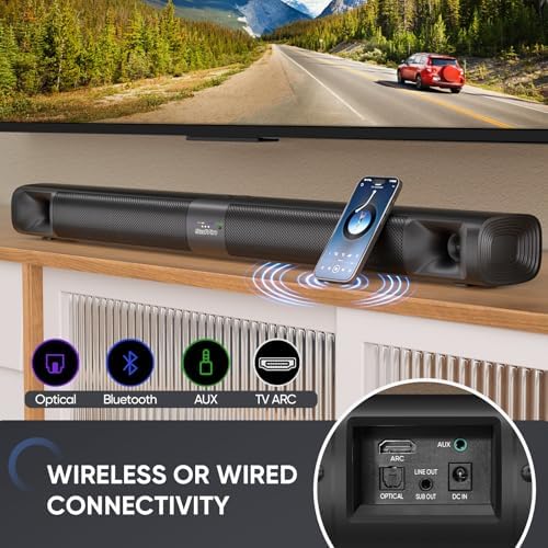 Alternative view of Saiyin Subwoofer'lı Bar, 2.1 Kanal, 100 W Soundbar Ev Sineması Surround Ses Sistemi, Ayarlanabilir, HDMI-ARC/Bluetooth Optik/AUX/Bağlantı, Duvara Monte Edilebilir, İkiye Ayrılan Bar